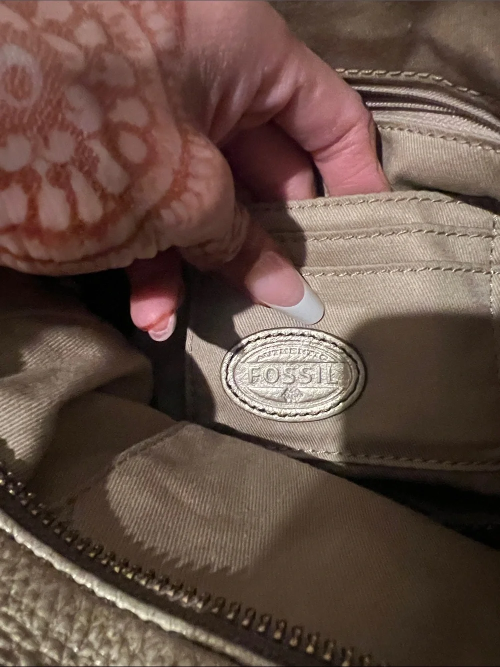 Fossil metallic leather duffle